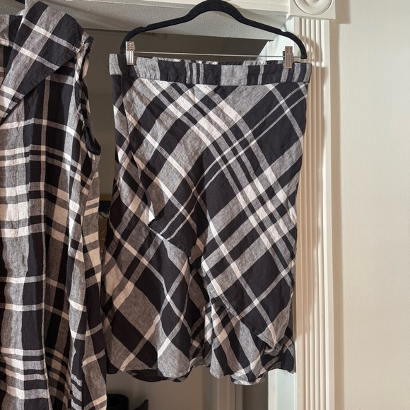 FLAX 100% Linen Lagenlook Co Ord Set Plaid Long Line Tunic & Pull On Skirt Med - Picture 8 of 13